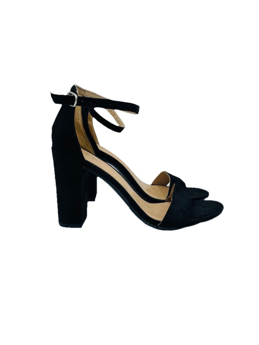 A New Day Womens Shoes Size 6.5 Black Faux Suede Heels Strappy Ankle Strap